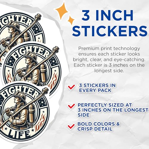 (3 Pack) Firefighter Life Decals - Fireman Hero - Laptop Decal- 3 Inches On Longest Side - Easy Peel & Apply - Made in USA - 3MCS5911