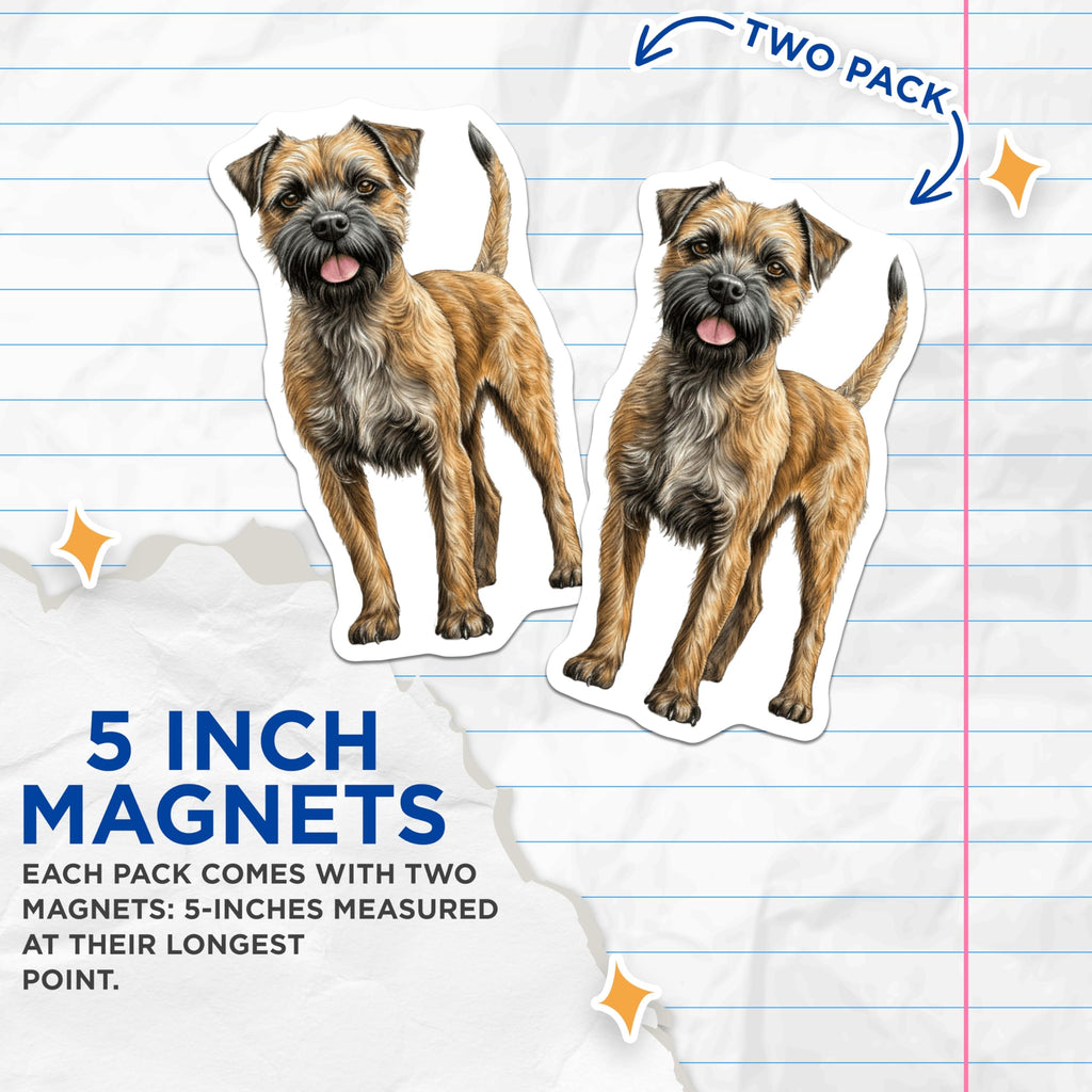 (2 Pack) Border Terrier Magnets - Dog Mom Accessories - Pet Lover Decor - Wire Haired Terrier Art - 5 Inches On Longest Side - Thick Durable Magnet - Made in USA - MAG29820