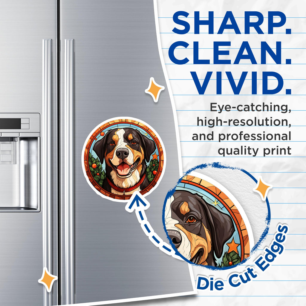 (2 Pack) Bernese Mountain Dog Magnets - Stained Glass Pet Art - Festive Christmas Dog Decor - Dog Lover Home Accent - 5 Inches On Longest Side - Thick Durable Magnet - Made in USA - MAG25490