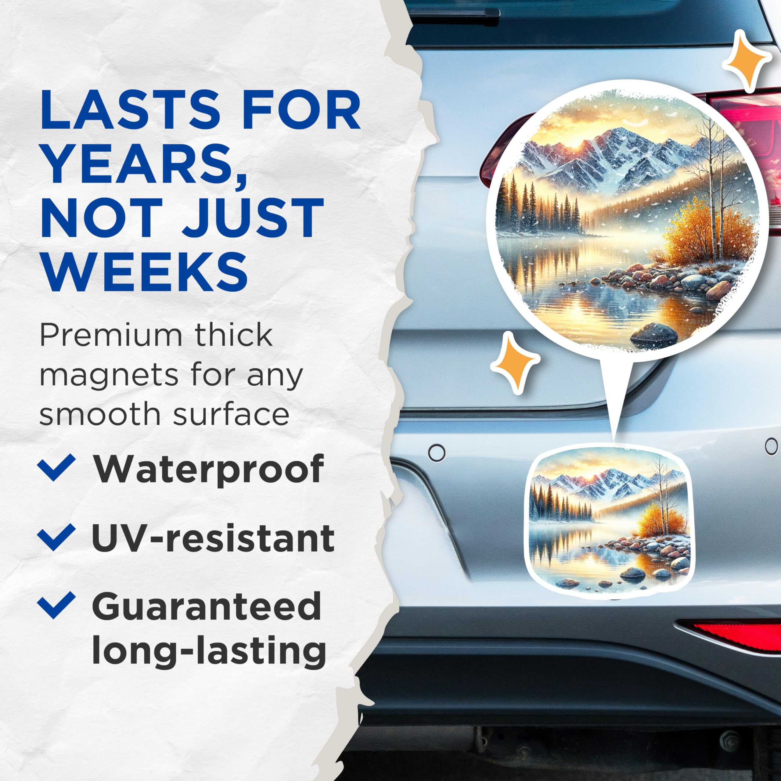 (2 Pack) Mountain Lake Scene Magnets - Nature Landscape Art - Fridge Decor - 5" On Longest Side - Premium Magnet - for Cars, Refrigerators, Toolboxes, Lockers - Made in USA - MAG17698