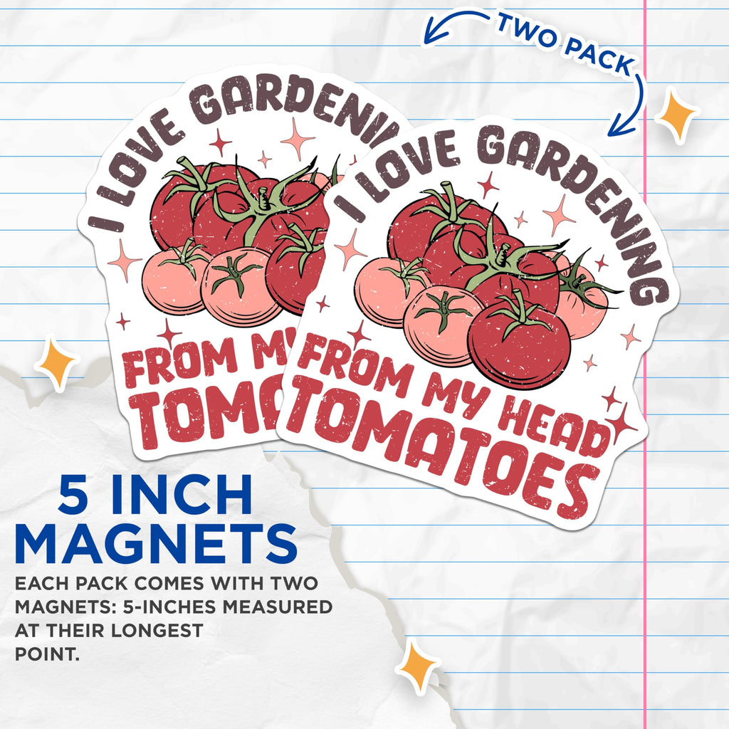 (2 Pack) Tomato Gardening Magnets - I Love Tomatoes - Garden Vegetables Magnets - 5" On Longest Side - Premium Magnet - for Cars, Refrigerators, Toolboxes, Lockers - Made in USA - MAG17337