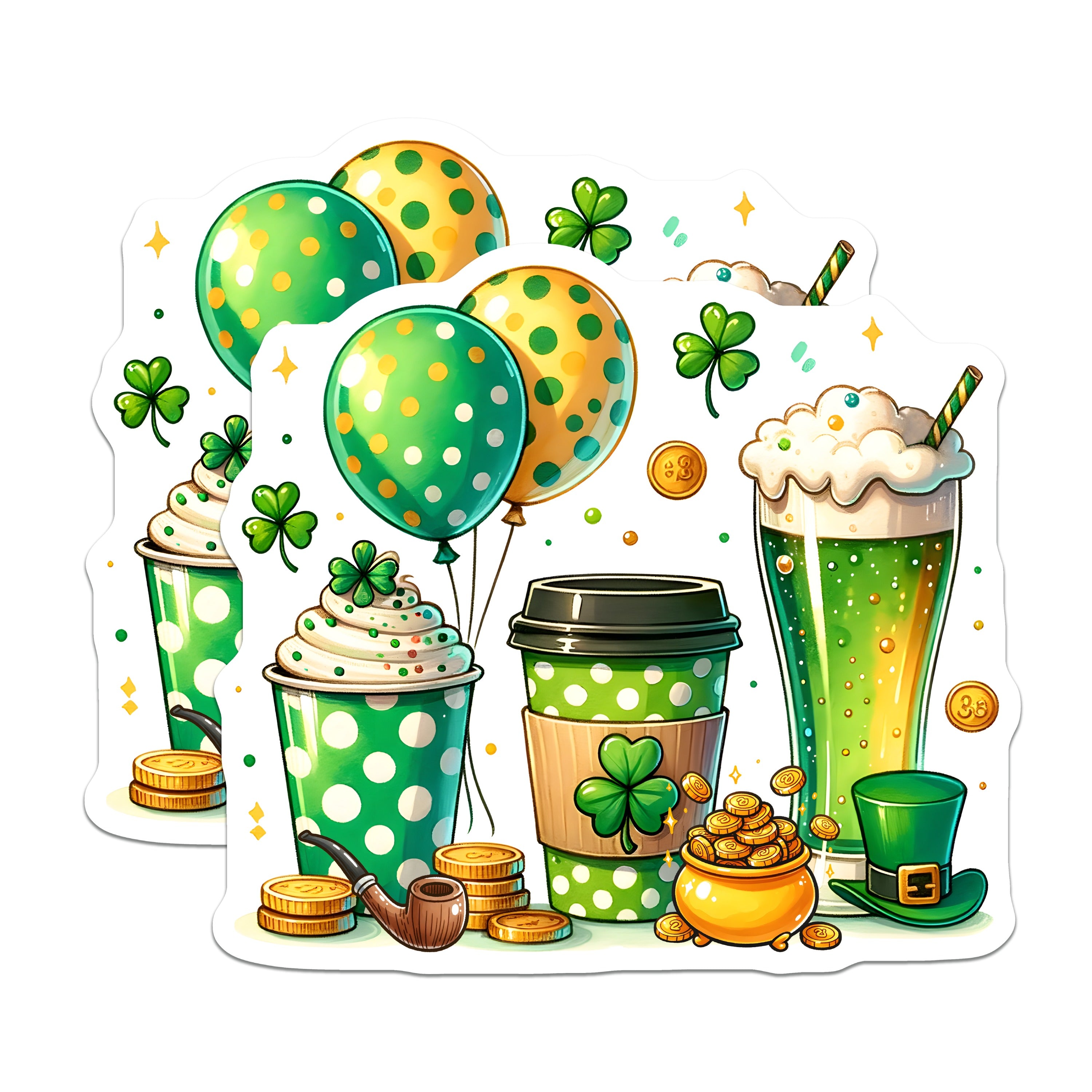 (2 Pack) St Patricks Day Magnets - Irish Celebration Decor - Lucky Shamrock Fridge Accent - Festive Coffee Beer Theme - 5 Inches On Longest Side - Thick Durable Magnet - Made in USA - MAG39797