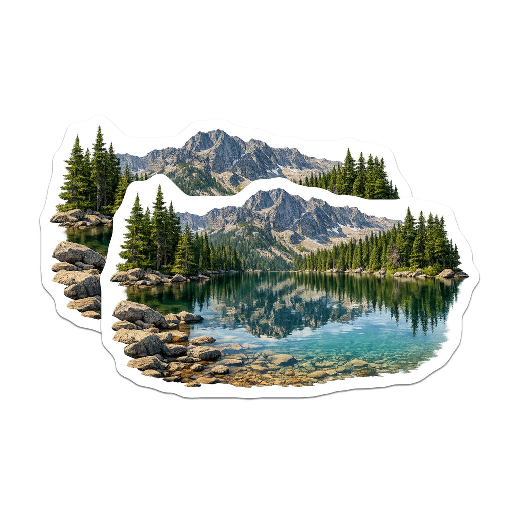 (2 Pack) Mountain Lake Magnets - Scenic Alpine Landscape Decor - Pine Forest Wilderness - Outdoorsy Refrigerator Accent - 5 Inches On Longest Side - Thick Durable Magnet - Made in USA - MAG37897