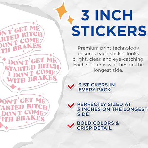 (3 Pack) No Brakes Decals - Sarcastic Saying - Funny Attitude Sticker - 3 Inches On Longest Side - Easy Peel & Apply - Made in USA - 3MCS7248
