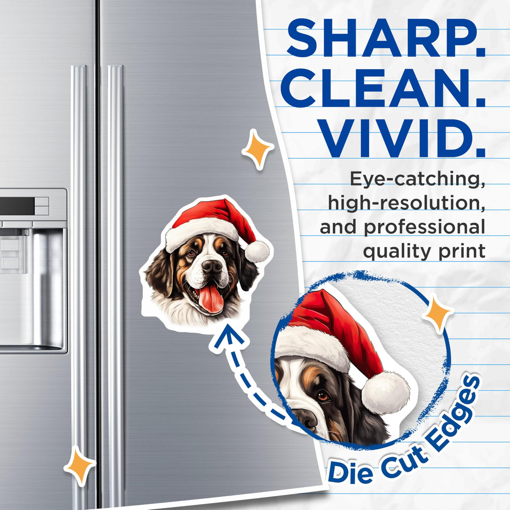 (2 Pack) Bernese Mountain Dog Magnets - Santa Hat Christmas Decor - Festive Dog Lover Item - Winter Holiday Pet Accessory - 5 Inches On Longest Side - Thick Durable Magnet - Made in USA - MAG23631