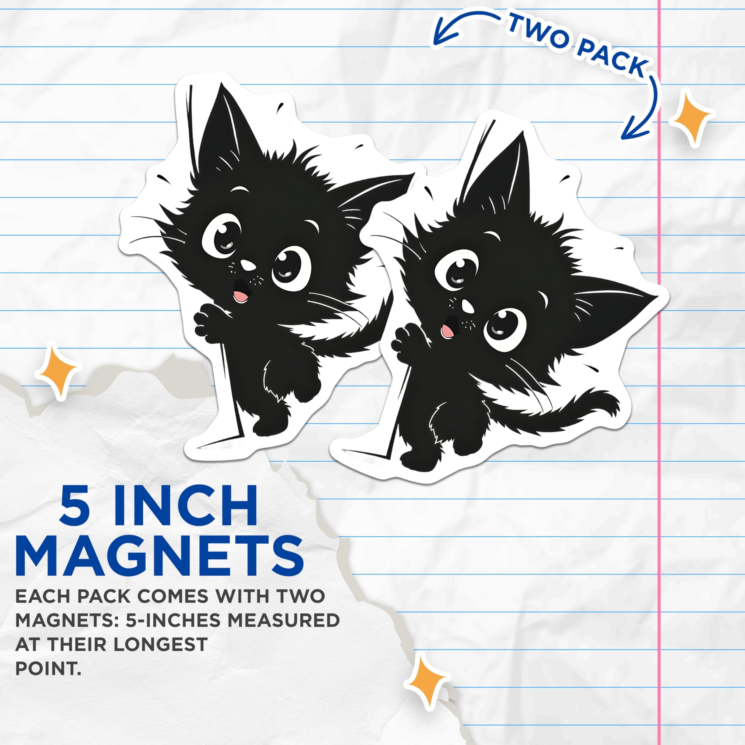 (2 Pack) Black Cat Magnets - Cartoon Kitten Decor - Spooky Cat Lover Refrigerator Magnets - 5" On Longest Side - Premium Magnet - for Cars, Refrigerators, Toolboxes, Lockers - Made in USA - MAG14182