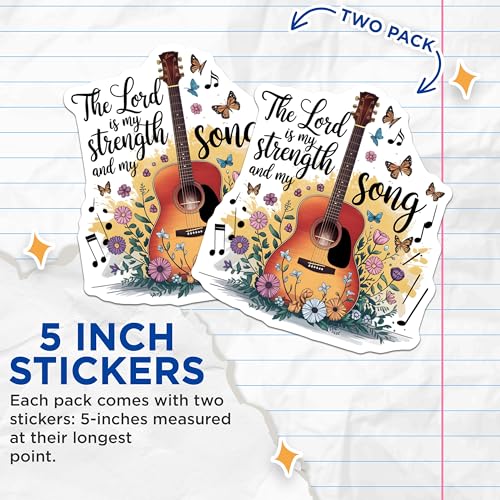 (2 Pack) Music Stickers - Christian Quotes - Motivational Stickers for Guitar Lovers - 5" On Longest Side - Sticks to Smooth Flat Surfaces - Made in USA - BMCS6615