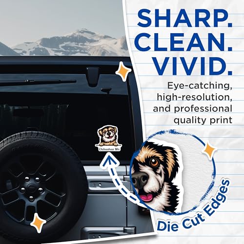 (2 Pack) Chihuahua Mix Stickers - Cute Dog Stickers - Puppy Decal Stickers - 5" On Longest Side - Sticks to Smooth Flat Surfaces - Made in USA - BMCS4214