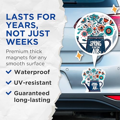 (2 Pack) Spring is in The Air Magnets - Flower Design - Floral Illustration - 5" On Longest Side - for Cars, Fridges, Toolboxes - Made in USA - MAG8002