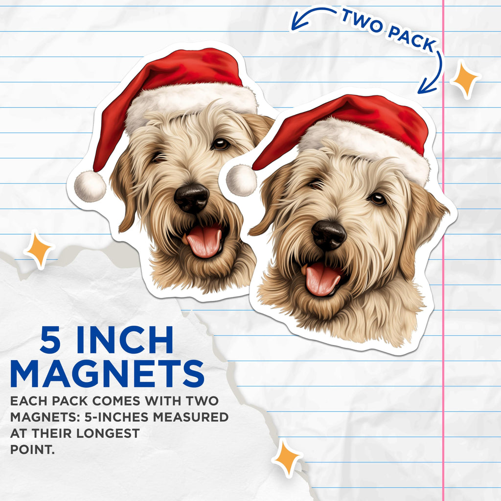 (2 Pack) Christmas Dog Magnets - Santa Hat Pet Decor - Holiday Dog Lover Gift - Festive Shaggy Pup Art - 5 Inches On Longest Side - Thick Durable Magnet - Made in USA - MAG29261