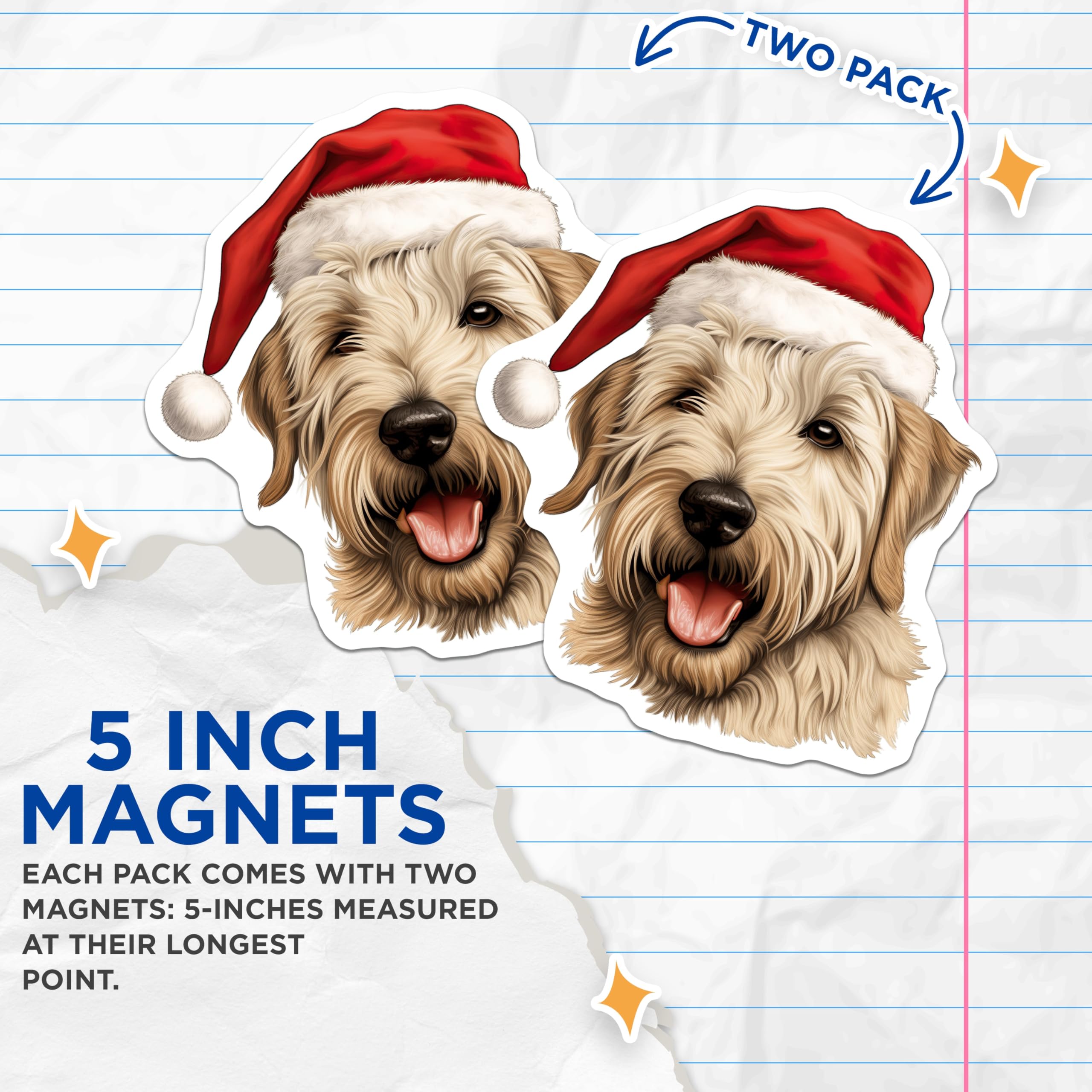 (2 Pack) Christmas Dog Magnets - Santa Hat Pet Decor - Holiday Dog Lover Gift - Festive Shaggy Pup Art - 5 Inches On Longest Side - Thick Durable Magnet - Made in USA - MAG29261
