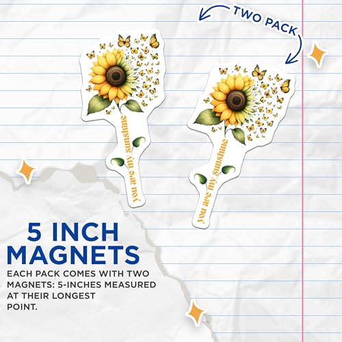 (2 Pack) Sunflower You are My Sunshine Magnets - 5" On Longest Side - for Cars, Fridges, Toolboxes - Made in USA - MAG7982