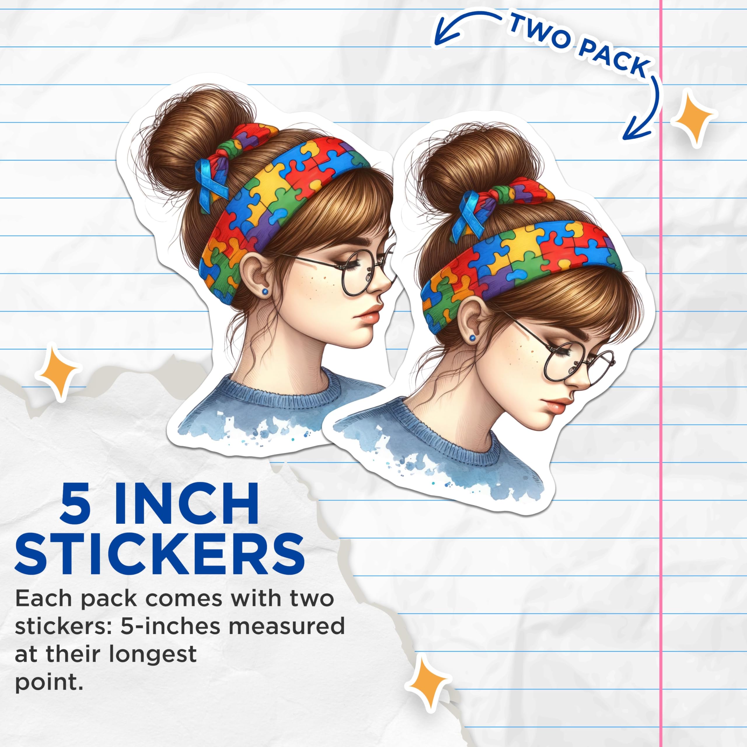 (2 Pack) Rainbow Puzzle Piece Headband Stickers - Autism Awareness Sticker Set - Colorful Puzzle Headband Decals - 5" On Longest Side - Sticks to Smooth Flat Surfaces - Made in USA - BMCS6570