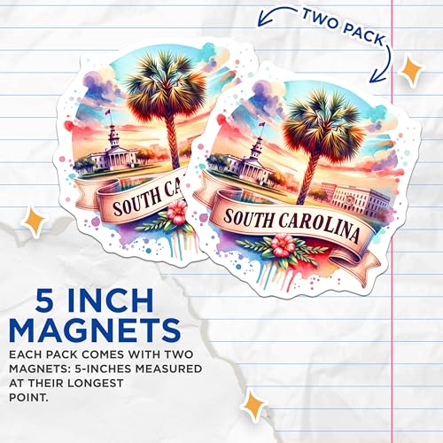 (2 Pack) South Carolina Scenic Magnets - Southern State Landscape - Carolina Palmetto Decor Magnets - 5" On Longest Side - for Cars, Fridges, Toolboxes - Made in USA - MAG6816
