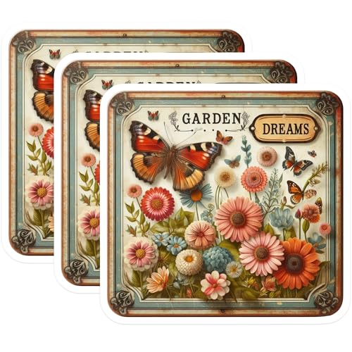 (3 Pack) Butterfly Flowers Decals - Garden Dreams Decal - Laptop Decal- 3 Inches On Longest Side - Easy Peel & Apply - Made in USA - 3MCS5460