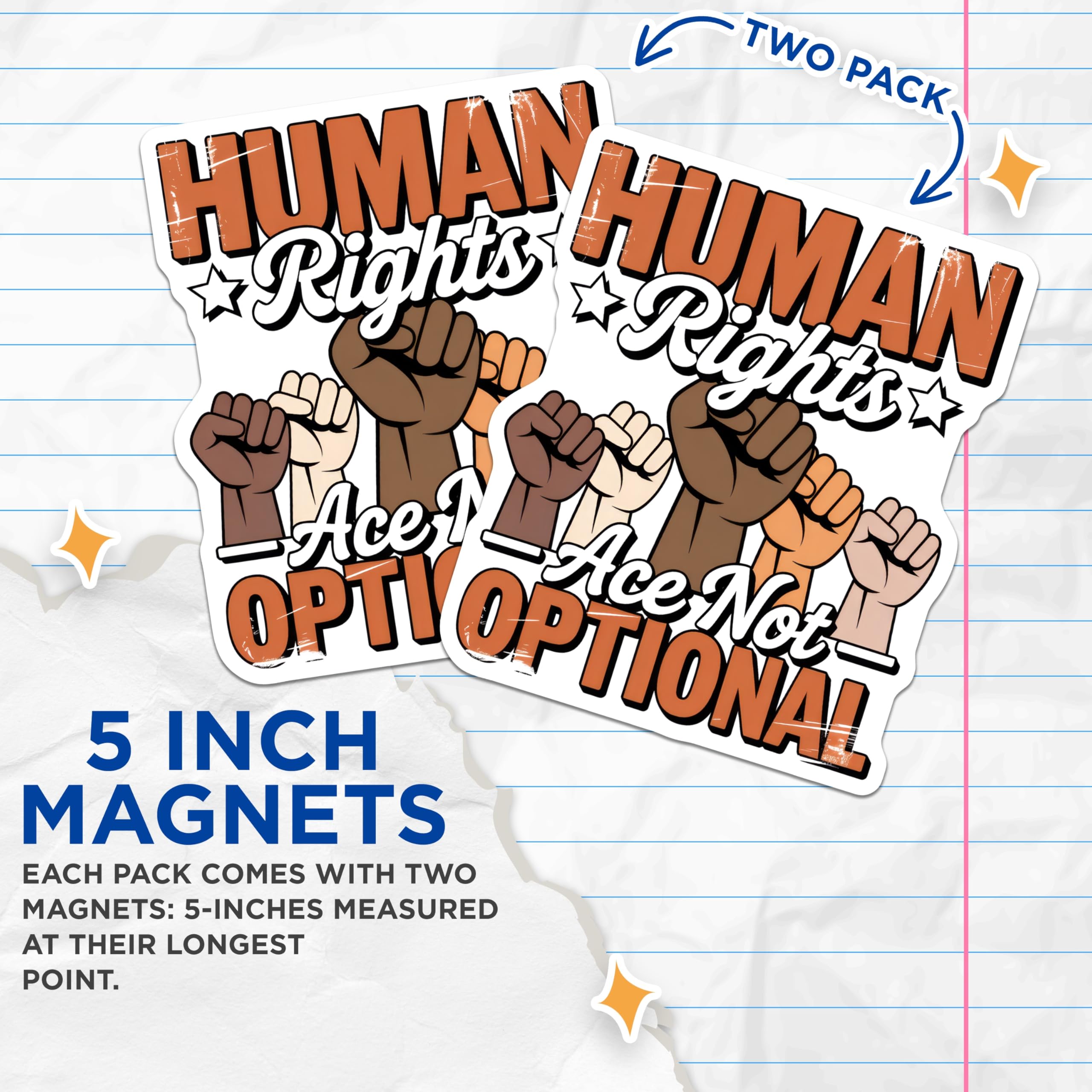 (2 Pack) Human Rights Magnets - Social Justice Art - Equality Advocacy Decor - 5" On Longest Side - Premium Magnet - for Cars, Refrigerators, Toolboxes, Lockers - Made in USA - MAG15853