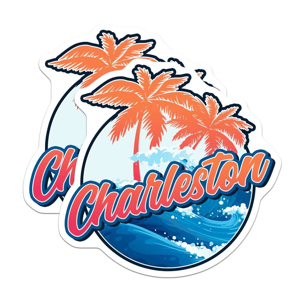 (2 Pack) Charleston Magnets - South Carolina Theme - Palm Tree Beach Souvenir - 5" On Longest Side - Premium Magnet - for Cars, Refrigerators, Toolboxes, Lockers - Made in USA - MAG18904