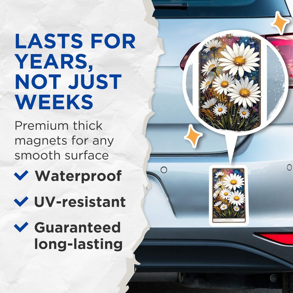 (2 Pack) Fresh White Daisy Magnets - Vibrant Floral Kitchen Decor - Botanical Refrigerator Art Display - 5 Inches On Longest Side - Thick Durable Magnet - Made in USA - MAG22938