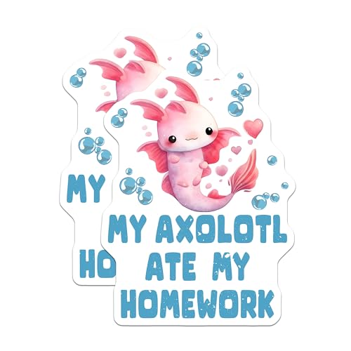 (2 Pack) Cute Axolotl Magnets - My Axolotl Ate My Homework - 5" On Longest Side - for Cars, Fridges, Toolboxes - Made in USA - MAG7780