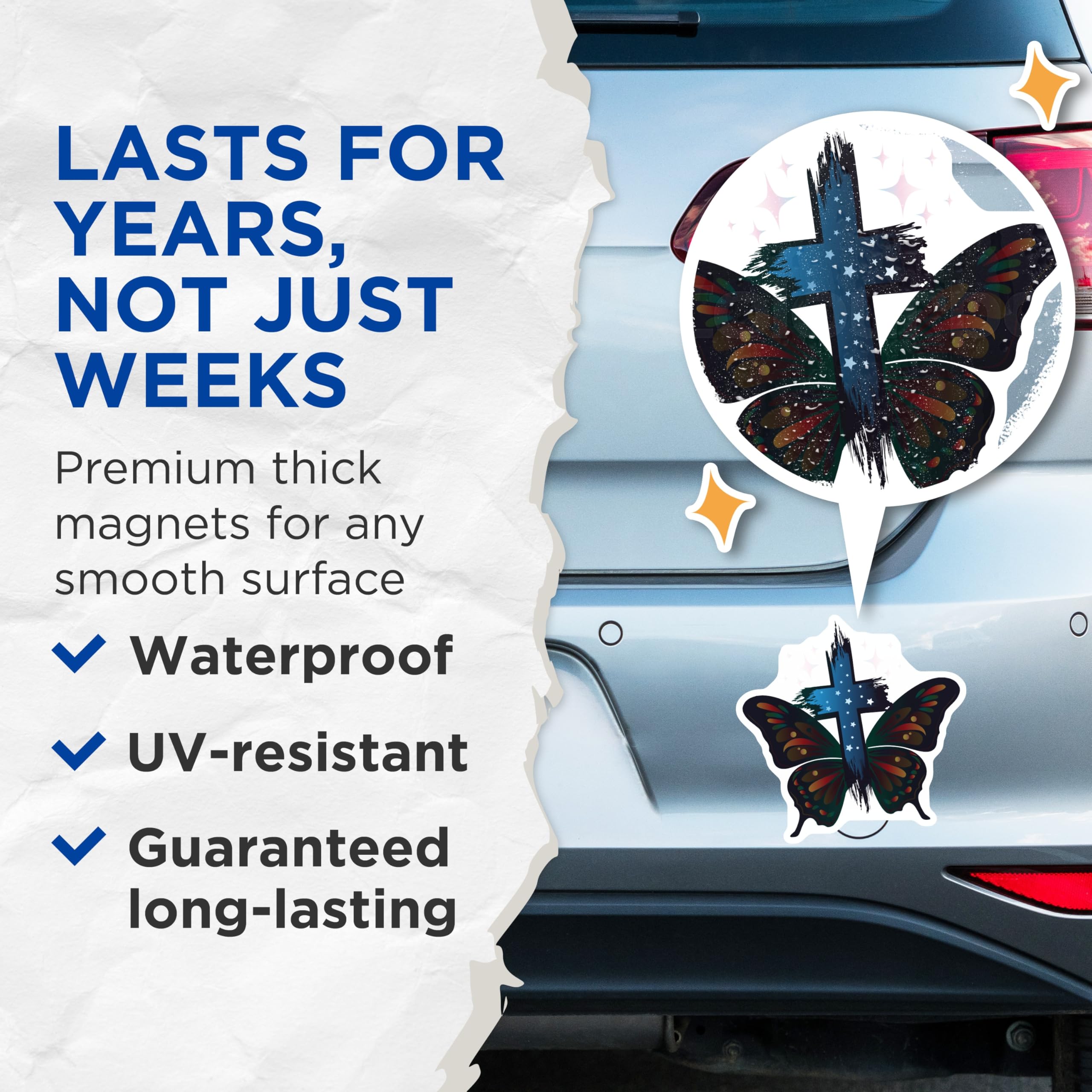 (2 Pack) Christian Butterfly Cross Magnets - Spiritual Faith Decor - Religious Art Keepsakes - 5 Inches On Longest Side - Thick Durable Magnet - Made in USA - MAG19787