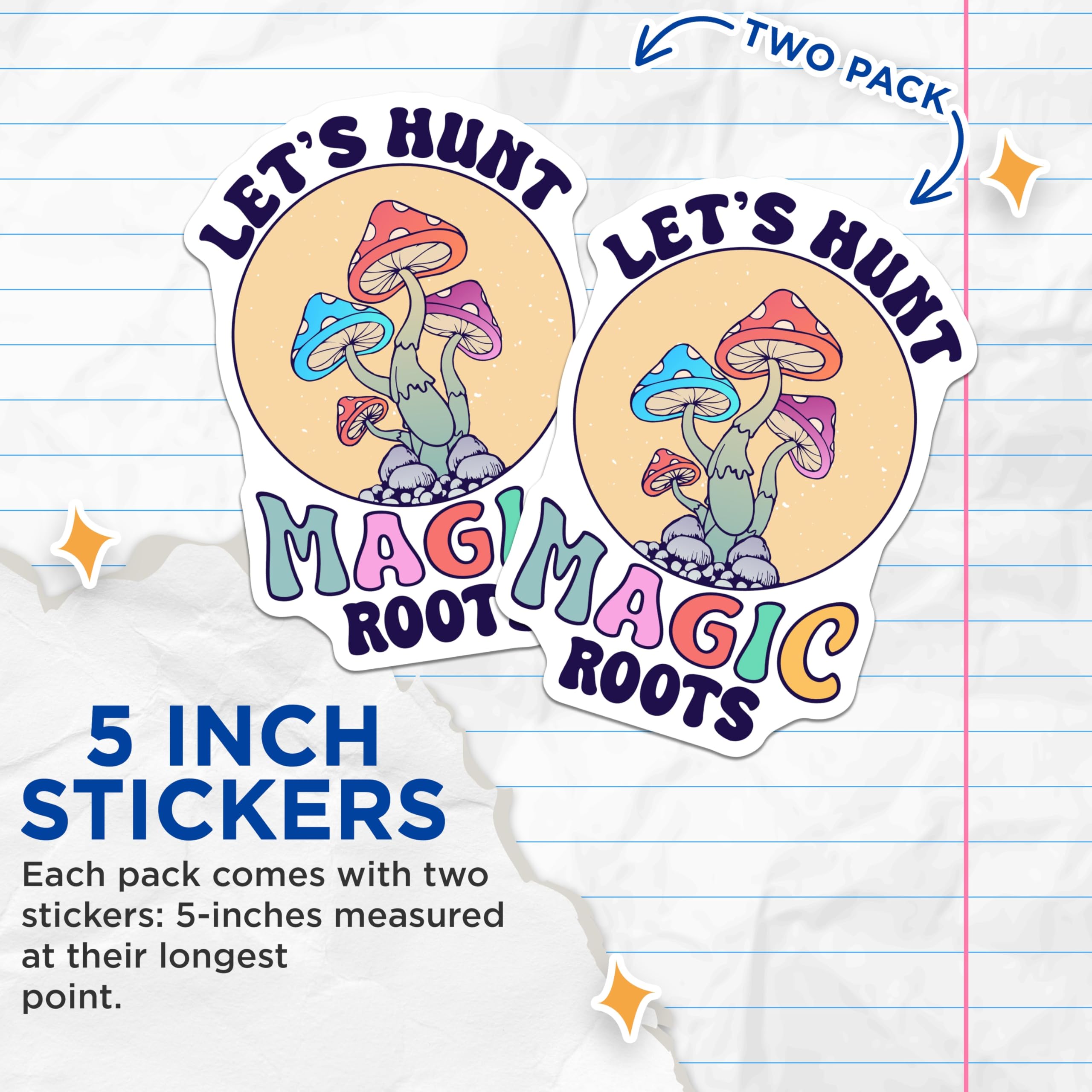(2 Pack) Magic Mushroom Stickers - Psychedelic Sticker - Let's Hunt Roots - 5" On Longest Side - Sticks to Smooth Flat Surfaces - Made in USA - BMCS17631