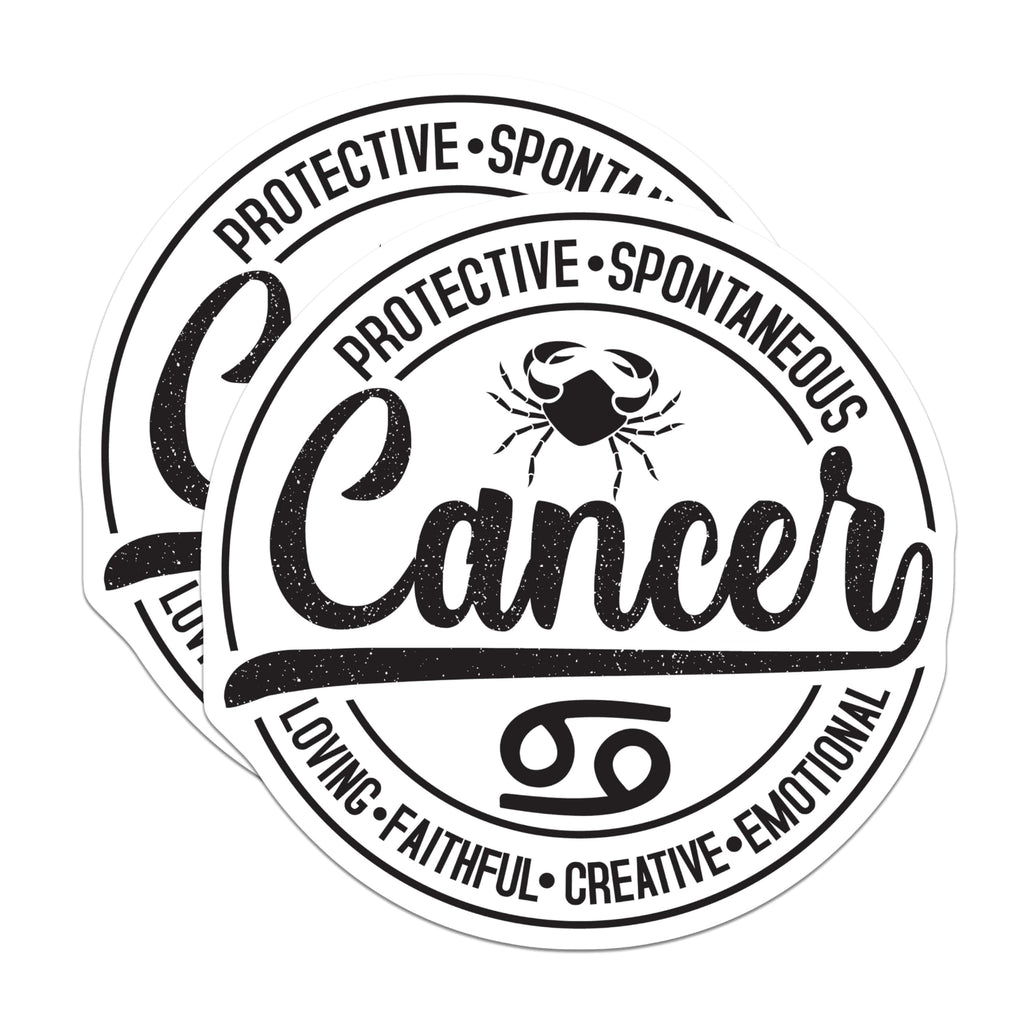(2 Pack) Cancer Zodiac Sign Stickers - Astrology Sign Stickers - Horoscope Stickers - 5" On Longest Side - Sticks to Smooth Flat Surfaces - Made in USA - BMCS4802