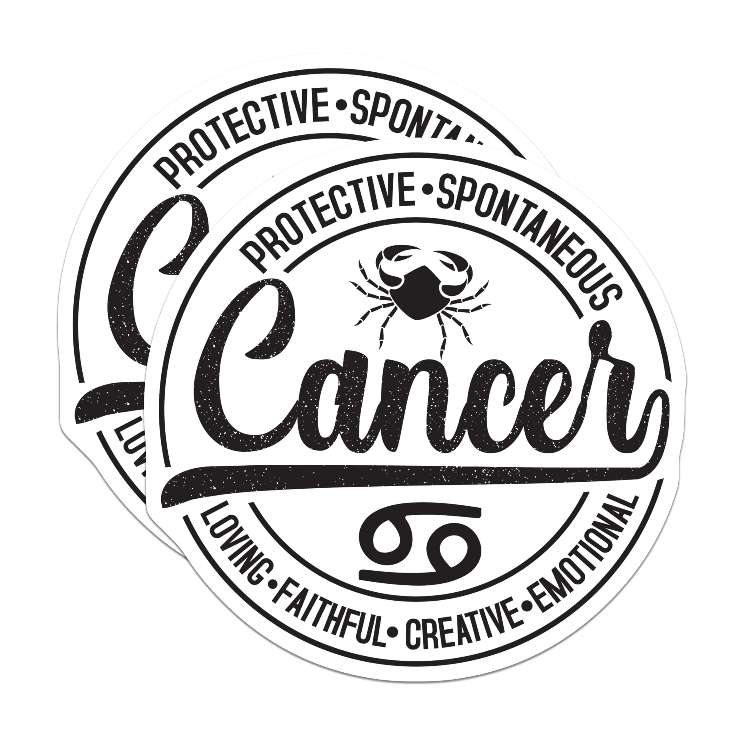 (2 Pack) Cancer Zodiac Sign Stickers - Astrology Sign Stickers - Horoscope Stickers - 5" On Longest Side - Sticks to Smooth Flat Surfaces - Made in USA - BMCS4802