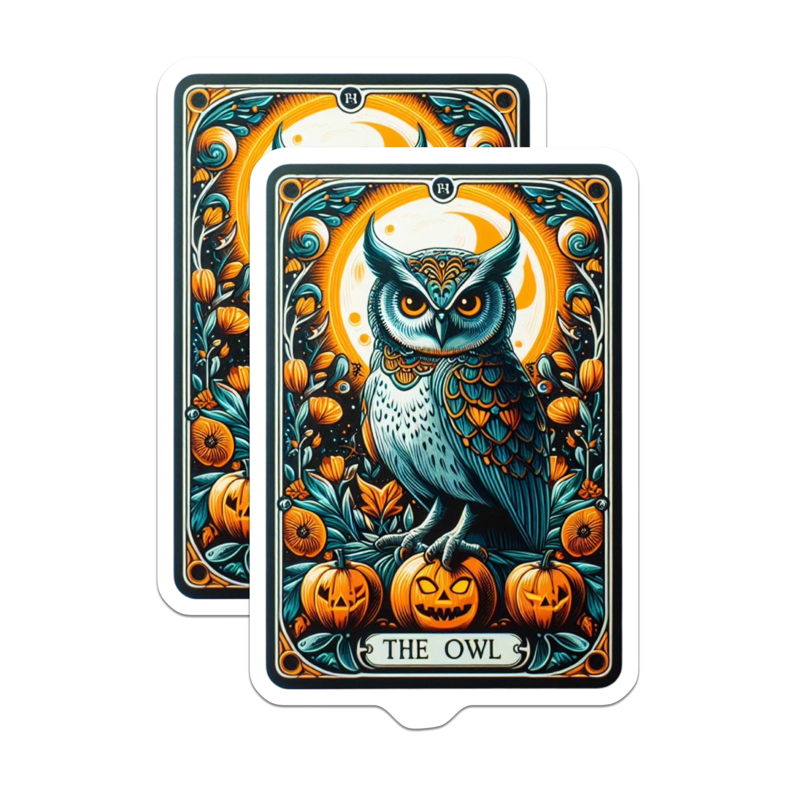 (2 Pack) Halloween Owl Magnets - Spooky Tarot Card Art - Pumpkin Fall Decor - Witchy Kitchen Fridge Magnets - 5 Inches On Longest Side - Thick Durable Magnet - Made in USA - MAG22641