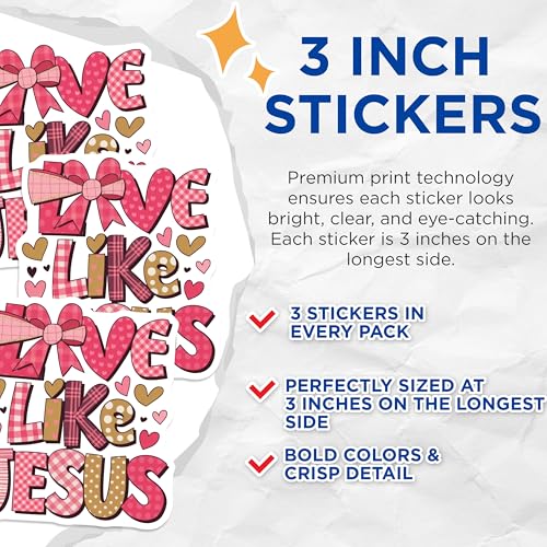 (3 Pack) Love Like Jesus Decals - Faith Based Stickers - Religious Laptop Decals - 3 Inches On Longest Side - Easy Peel & Apply - Made in USA - 3MCS7713