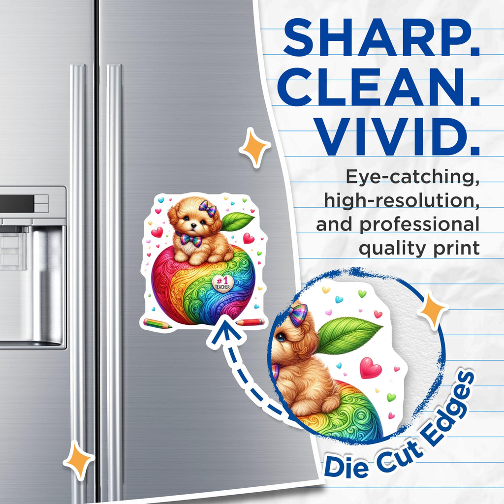 (2 Pack) Teacher Magnets - Puppy Classroom Decor - Rainbow Apple Fridge Magnets - 5" On Longest Side - Premium Magnet - for Cars, Refrigerators, Toolboxes, Lockers - Made in USA - MAG14851