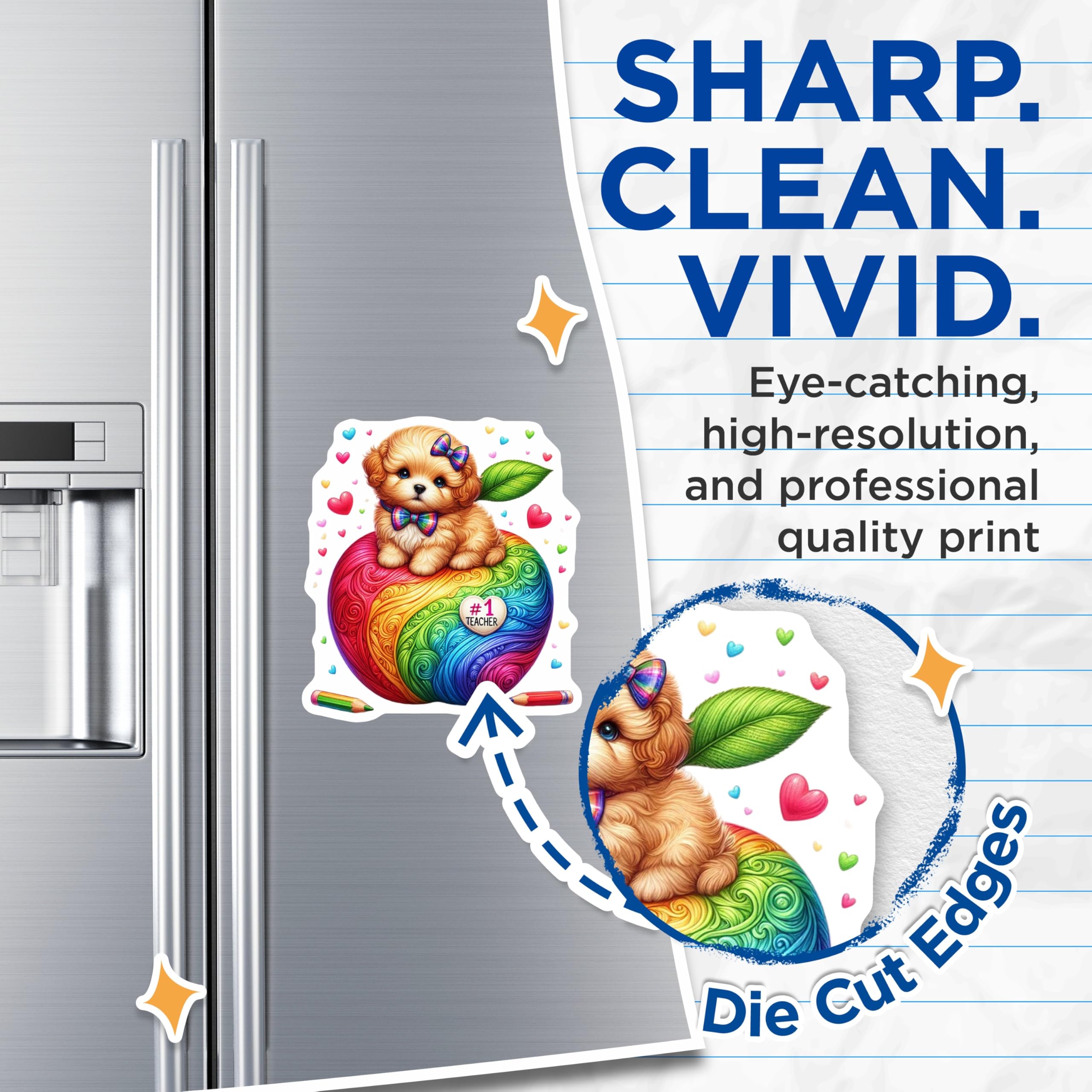 (2 Pack) Teacher Magnets - Puppy Classroom Decor - Rainbow Apple Fridge Magnets - 5" On Longest Side - Premium Magnet - for Cars, Refrigerators, Toolboxes, Lockers - Made in USA - MAG14851