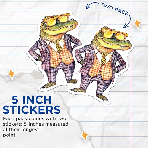 (2 Pack) Cool Alligator Sticker - Fun Animal Fashion - Unique Gator in Sunglasses - 5" On Longest Side - Sticks to Smooth Flat Surfaces - Made in USA - BMCS9508