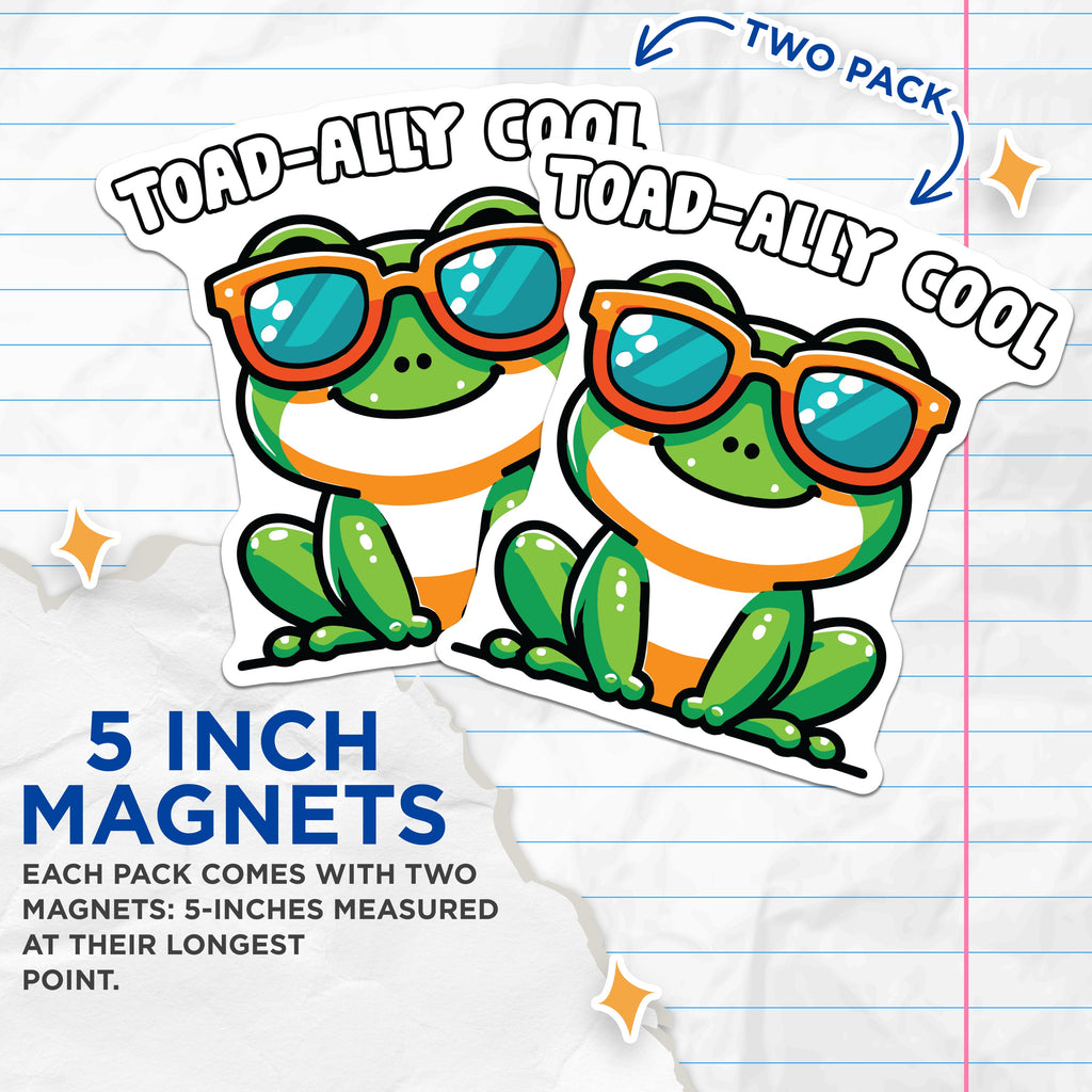 (2 Pack) Toadally Cool Frog Magnets - Funny Animal Pun Decor - Cute Refrigerator Accessory for Home - 5 Inches On Longest Side - Thick Durable Magnet - Made in USA - MAG39278
