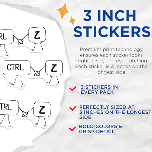 (3 Pack) Ctrl Z Decals - Undo Command Decor - Keyboard Computer Decals - 3 Inches On Longest Side - Easy Peel & Apply - Made in USA - 3MCS4855