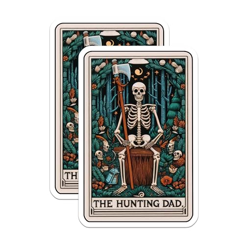 (2 Pack) Hunting Dad Stickers - Skeleton Stickers - Funny Dad Stickers - 5" On Longest Side - Sticks to Smooth Flat Surfaces - Made in USA - BMCS5442
