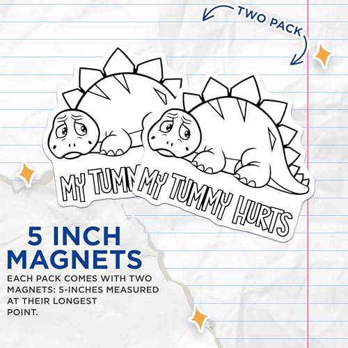 (2 Pack) My Tummy Hurts Magnets - Funny Refrigerator - Cute Dinosaurs - Kids Room Decor - Cartoon Magnets - 5" On Longest Side - for Cars, Fridges, Toolboxes - Made in USA - MAG6742