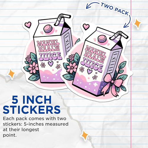 (2 Pack) Mental Health Juice Stickers - Cute Mental Health Positive Stickers - Inspirational Mental Health Stickers - 5" On Longest Side - Sticks to Any Smooth Flat Surface - Made in USA - BMCS3251