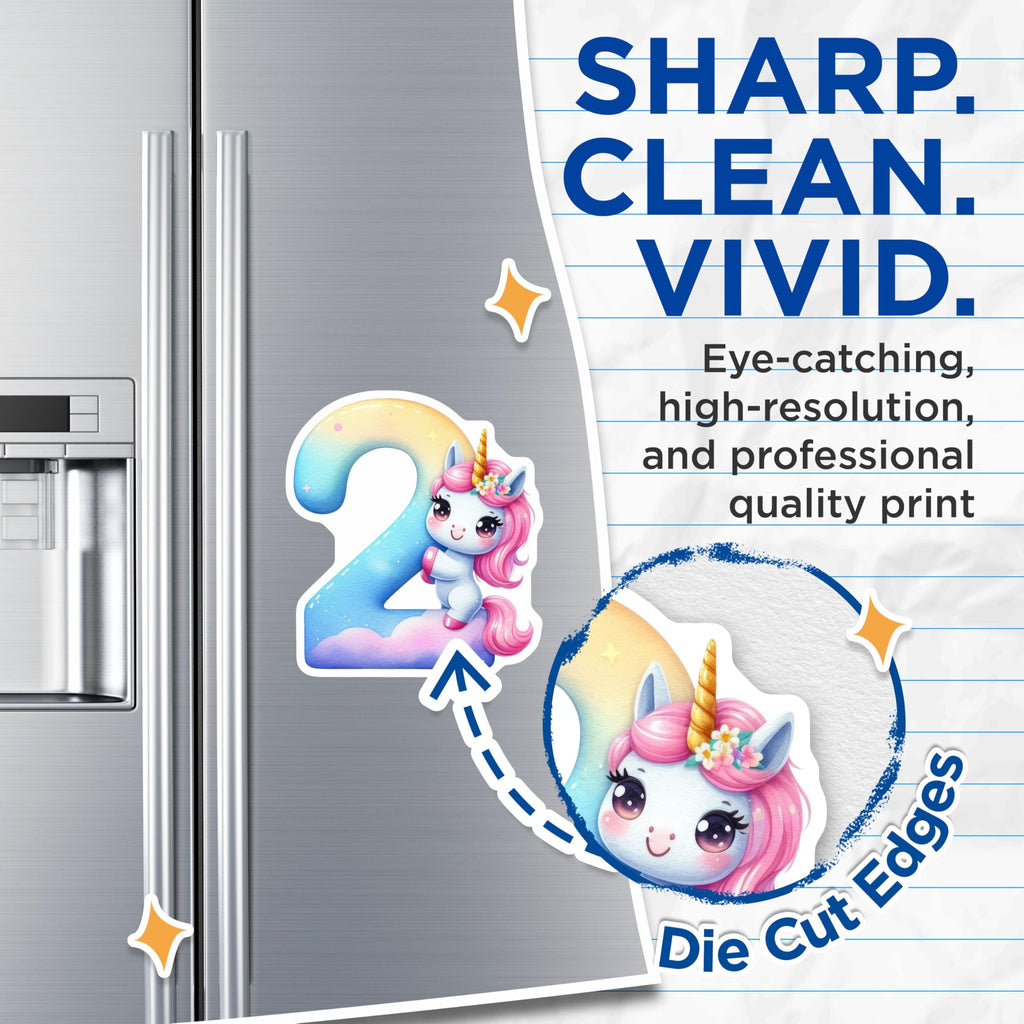 (2 Pack) Number Two Unicorn Magnets - Birthday Party Decor - Kids Room Adornment - 5" On Longest Side - Premium Magnet - for Cars, Refrigerators, Toolboxes, Lockers - Made in USA - MAG14414