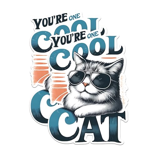 (2 Pack) Cat Lover Stickers - Cool Cat Stickers - Cat with Glasses Stickers - 5" On Longest Side - Sticks to Any Smooth Flat Surface - Made in USA - BMCS2655