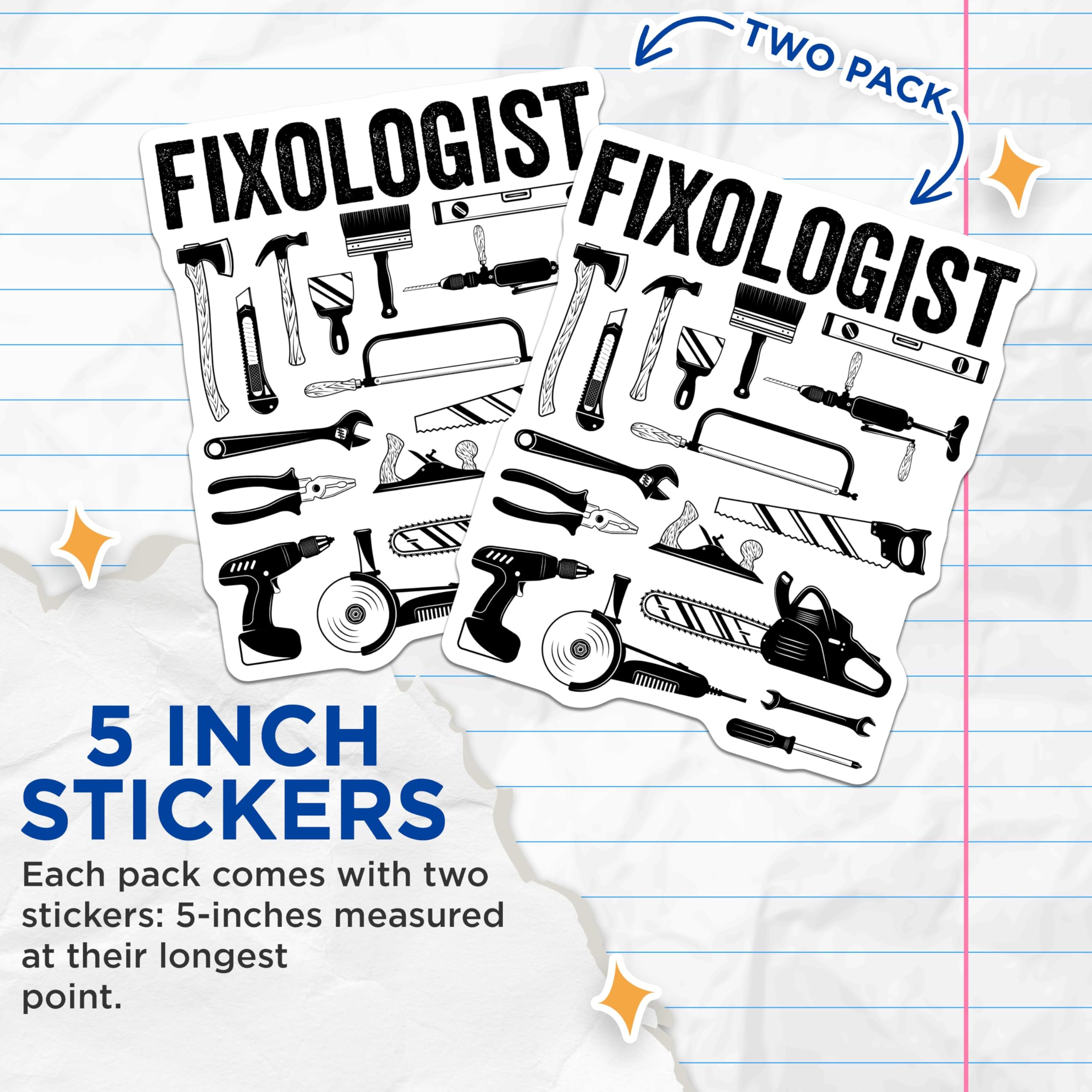 (2 Pack) Fixologist Stickers - Tool Stickers - Handyman Stickers - Work Tool Stickers - DIY Stickers - Mechanic Stickers - 5" On Longest Side - Sticks to Smooth Flat Surfaces - Made in USA - BMCS4882