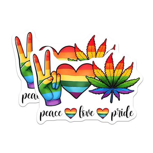 (2 Pack) Peace Love Pride Stickers - Rainbow - LGBTQ Pride - 5" On Longest Side - Sticks to Smooth Flat Surfaces - Made in USA - BMCS8283