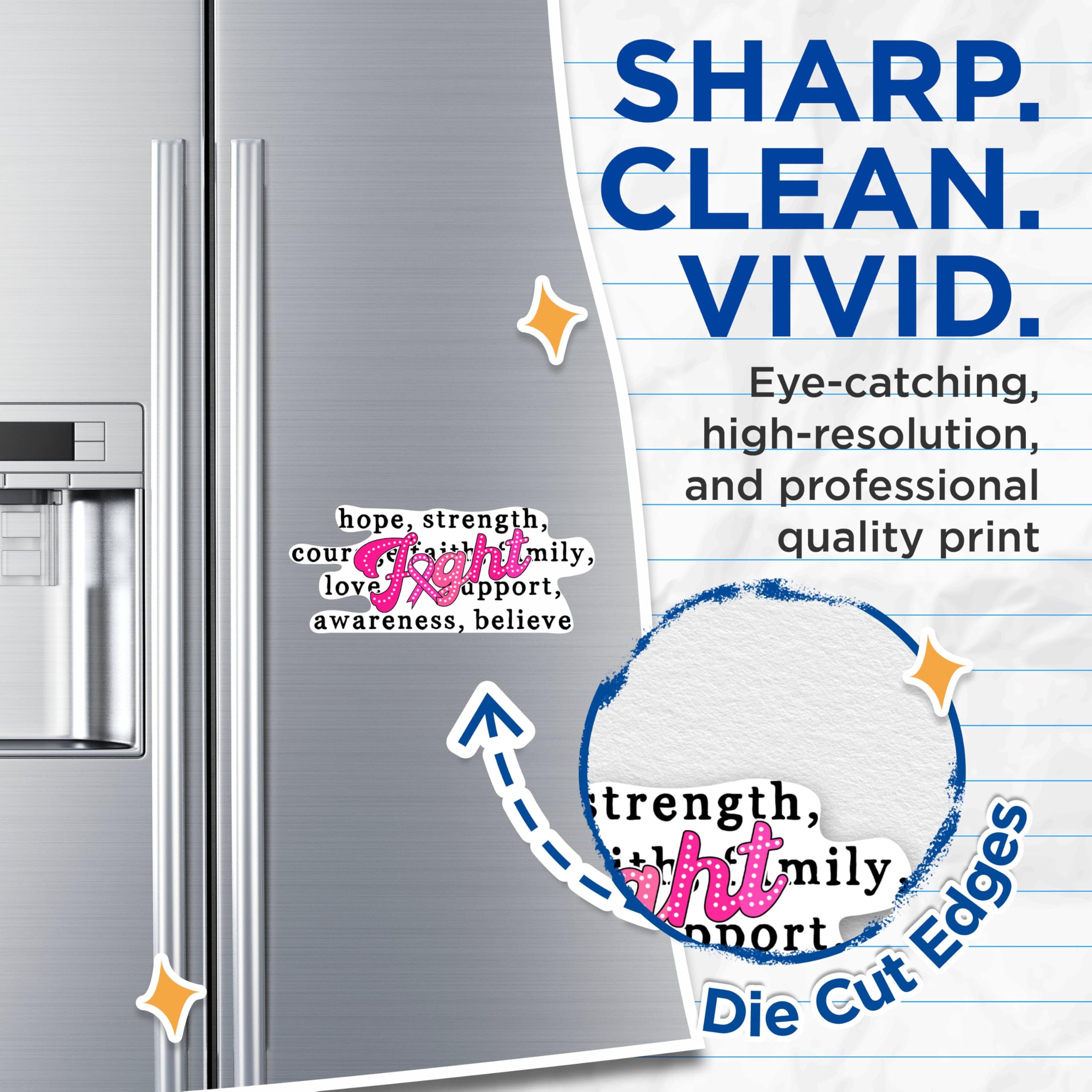 (2 Pack) Hope Strength Fight Breast Cancer Awareness Magnets - 5 Inches On Longest Side - Premium Magnet - for Cars, Refrigerators, Toolboxes - Made in USA - MAG1987