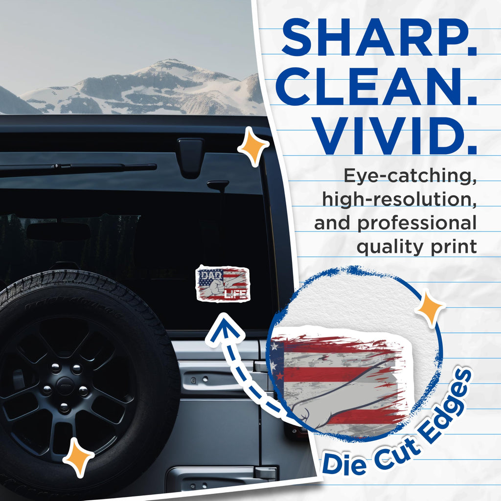 (2 Pack) Dad Life Stickers - American Flag Fist Bump Decal - 5" On Longest Side - Sticks to Smooth Flat Surfaces - Made in USA - BMCS8648 - BMCS8648