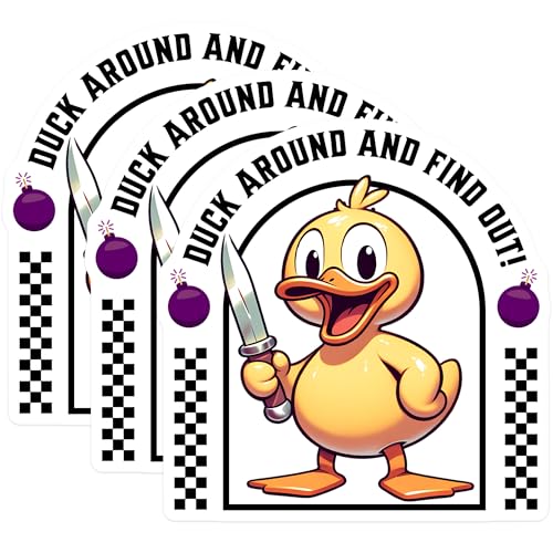 (3 Pack) Duck with Knife Decals - Cartoon Duck Sticker - Funny Laptop Decal - 3 Inches On Longest Side - Easy Peel & Apply - Made in USA - 3MCS8734