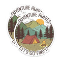 (2 Pack) Adventure Awaits Stickers - Let's Go Find It - Camping Tent Stickers - Nature Hiking Stickers - 5" On Longest Side - Sticks to Smooth Flat Surfaces - Made in USA - BMCS5848