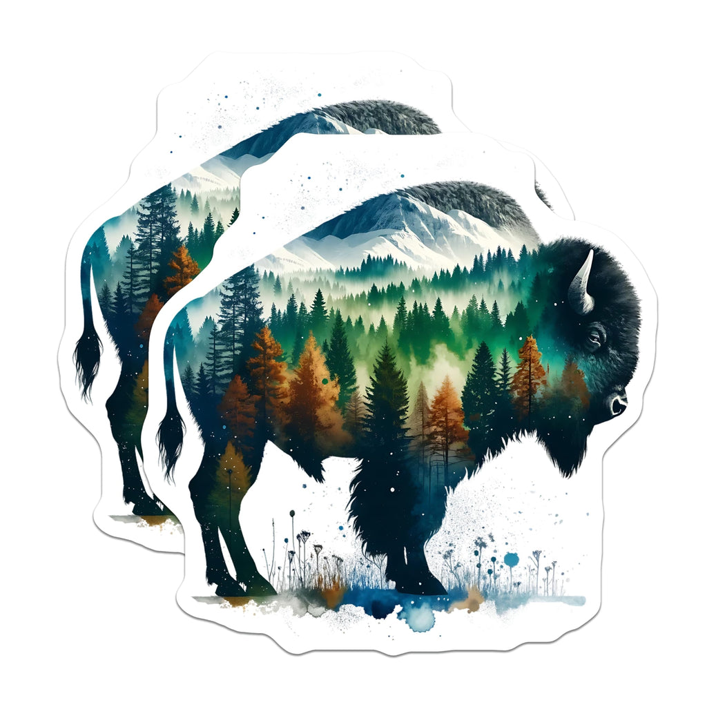 (2 Pack) Bison Magnets - Mountain Forest Decor - Nature Fridge Magnets - 5" On Longest Side - Premium Magnet - for Cars, Refrigerators, Toolboxes, Lockers - Made in USA - MAG15290