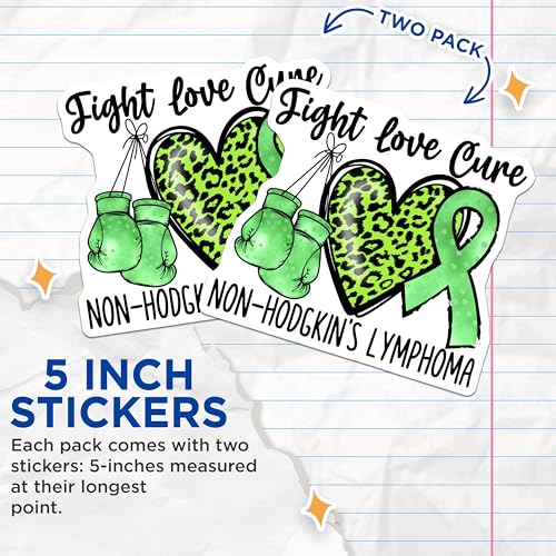 (2 Pack) Fight Love Cure Stickers - Non-Hodgkin's Lymphoma Awareness Stickers - Encouraging Cancer Support Stickers - 5" On Longest Side - Sticks to Smooth Flat Surfaces - Made in USA - BMCS4289