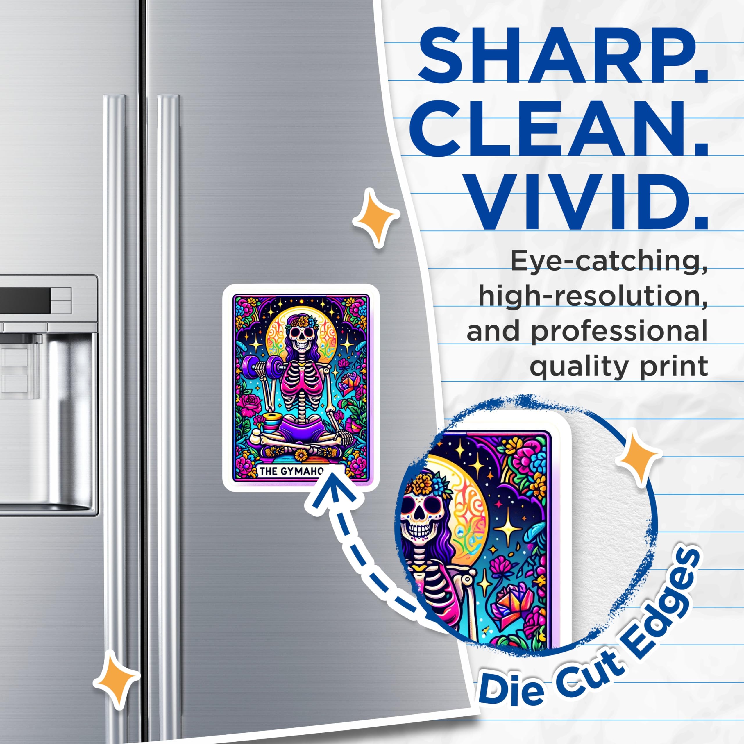 (2 Pack) Gym Skeleton Magnets - Fitness Lover Art - Day of the Dead Calavera Decor - 5 Inches On Longest Side - Thick Durable Magnet - Made in USA - MAG23865
