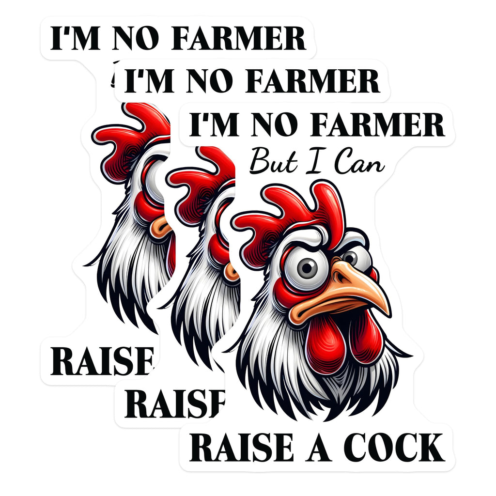 (3 Pack) Funny Chicken Decals - Sarcastic Rooster - I Raise A Cock Decal - 3 Inches On Longest Side - Easy Peel & Apply - Made in USA - 3MCS4418