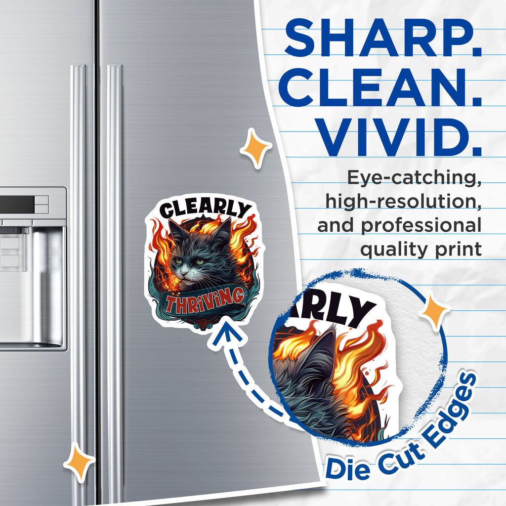 (2 Pack) Clearly Thriving Cat Magnets - Funny Cat Meme - Sarcastic Humor Art - Resilient Pet Lover Decor - Fridge Locker Office Magnet - 5" - Thick Durable Magnet - Made in USA - MAG39130